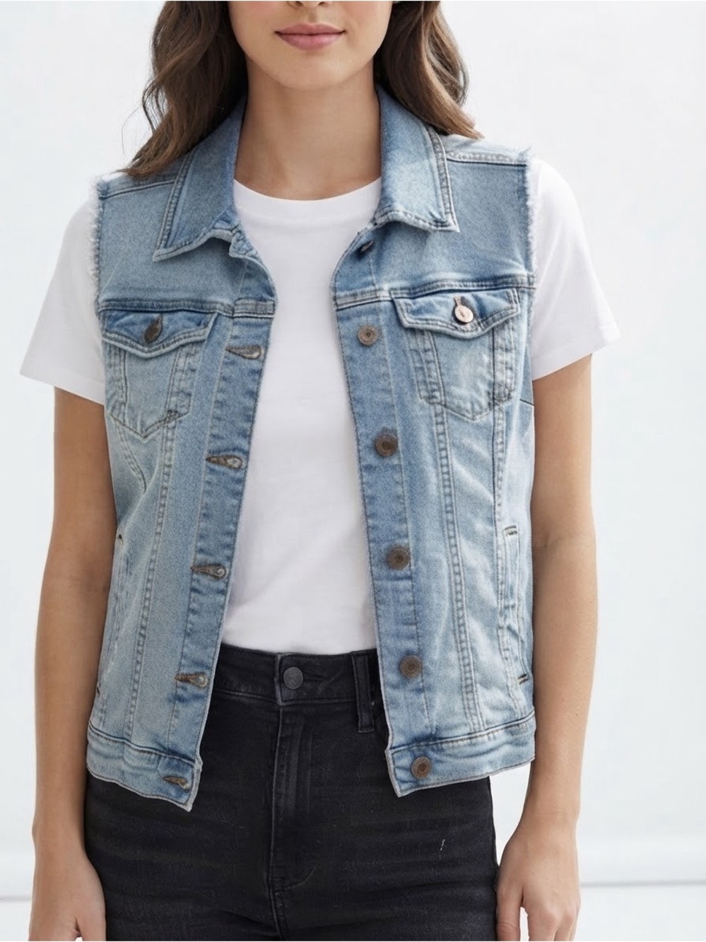 Denim distressed western vest